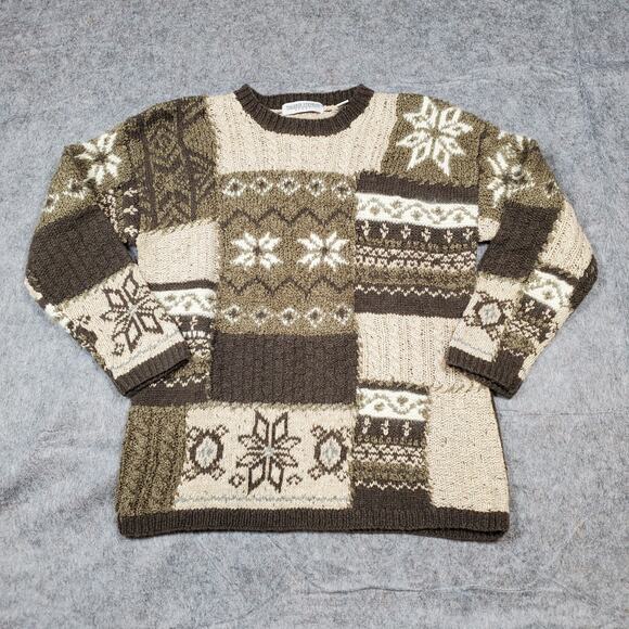 Vintage Valerie Stevens Sweater Womens Medium Patchwork Fair Isle Nordic Chunky - Picture 1 of 8